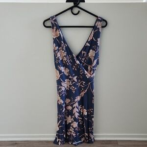 LOFT Floral Midi Dress in Blue and Peach